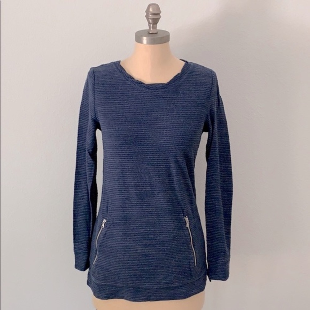 Lou & Grey Navy Blue Textured Knit Sweatshirt Tunic Zip Pockets Size XS